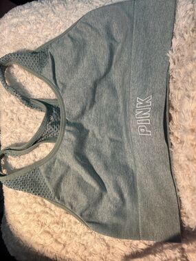 PINK Victoria's Secret Heathered Sage Green Racerback Sports Bra